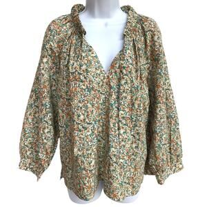 Rails Amal Multi Color Ditsy Floral Peasant Style Blouse with Neck Tie size M